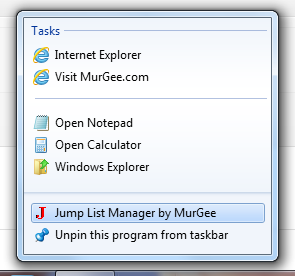 Custom JumpList for Windows 7 and Windows 8